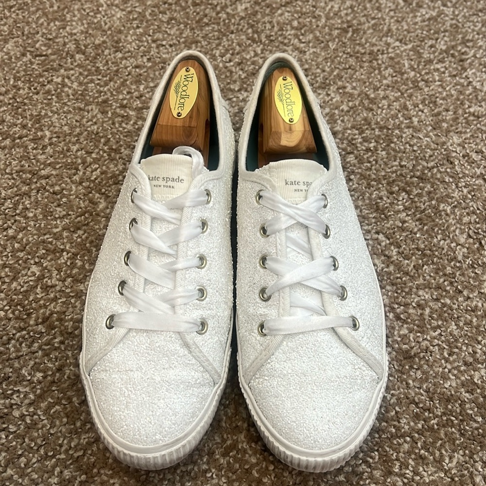 Kate Spade NY Women Lace Up Sneakers Trista Size US 8.5B Optic White Glitter